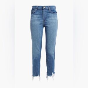 j brand High waisted raw him blue jeans 25 denim frayed light wash quiet luxury